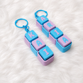 Pastel blue and lavender personalized name keychains spelling KARA and KARIA
